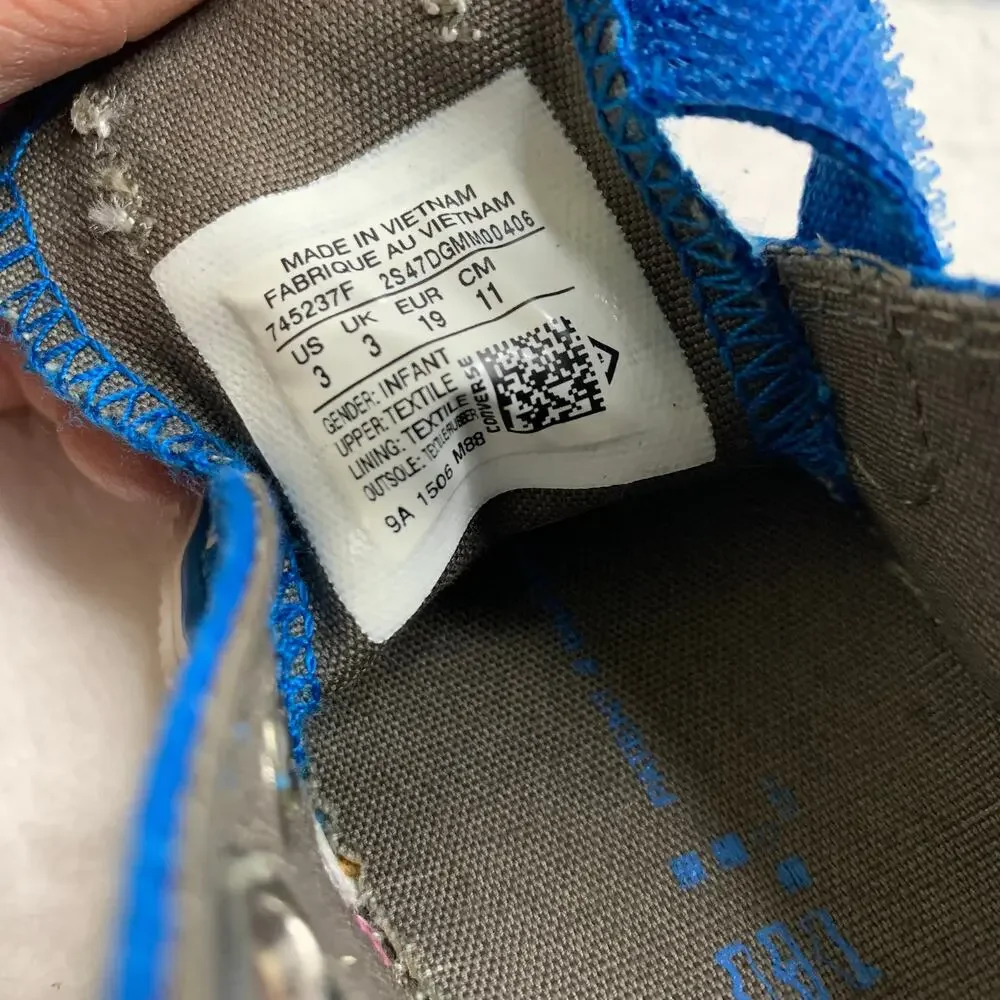 Converse Baby Infant Chuck Taylor All Star Easy On Boy Girl Sz 3 Hook Loop Blue